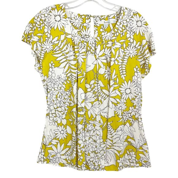 Boden Ravello Yellow & White Floral Short Sleeve Blouse Silk - Size US 6 - Picture 1 of 6